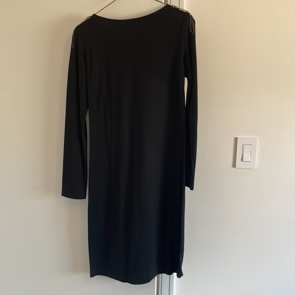 Teenflo dress black stretchy material with shoulder pads and metal detailing - Picture 4 of 7